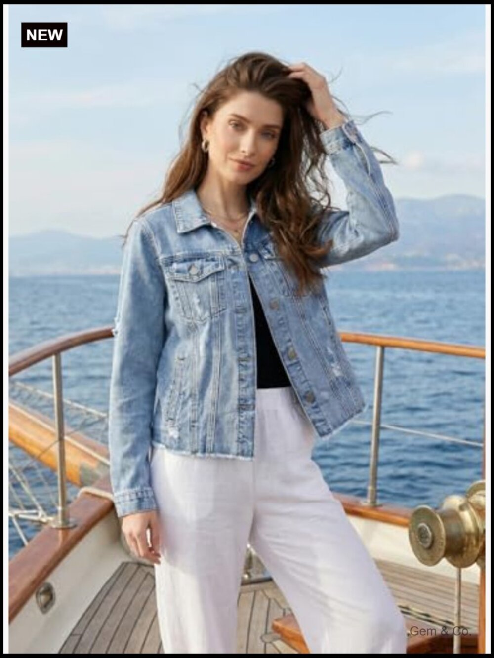 Cropped Boyfriend Wash Denim Jean Jacket Coat Lapel Collar Button Up - Picture 4 of 7